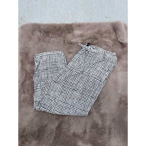 Eileen Fisher Size XL White & Black Tencel Crepe Slouchy Cropped Checkered Pants - Picture 2 of 10